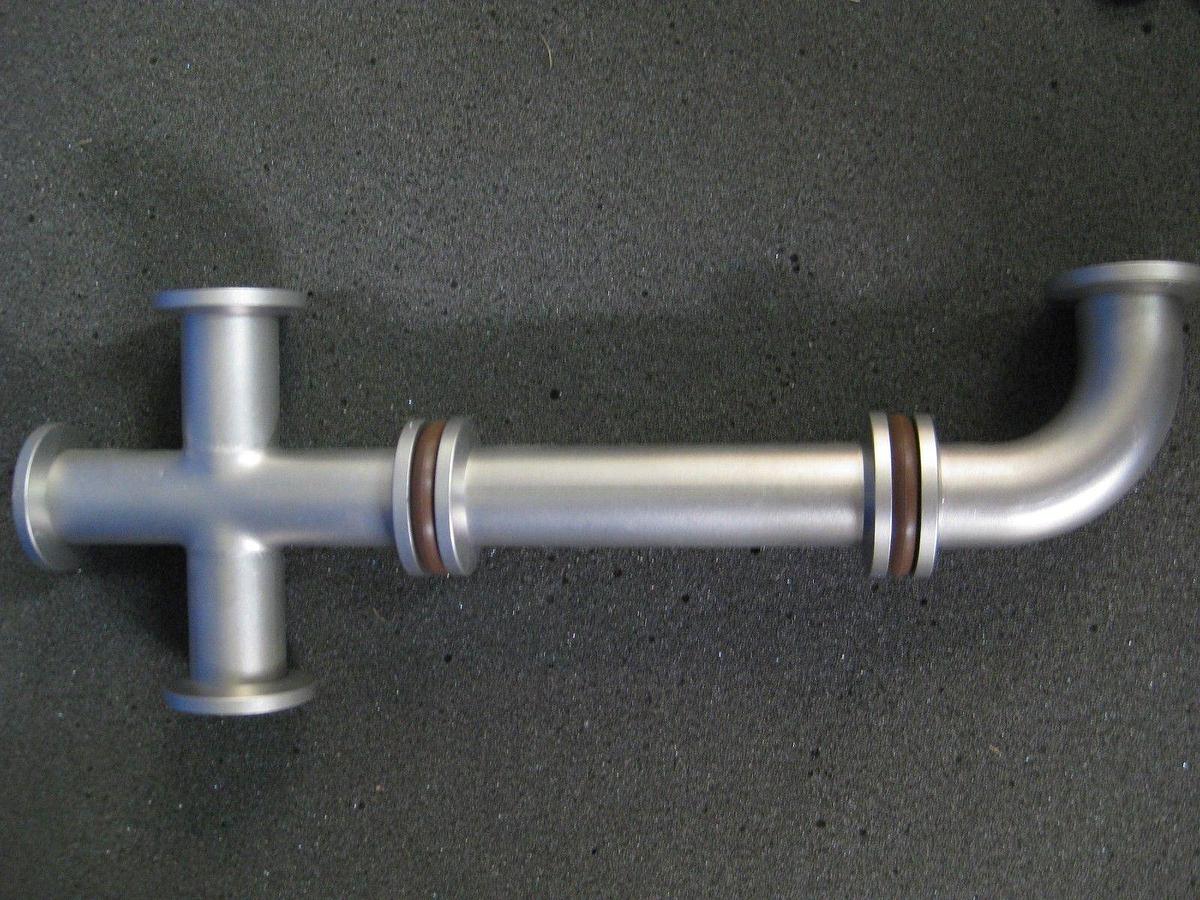 Used NW16 Stainless Steel Vacuum Pipe Assy: Cross, Straight & Elbow w/ Clamps, Used