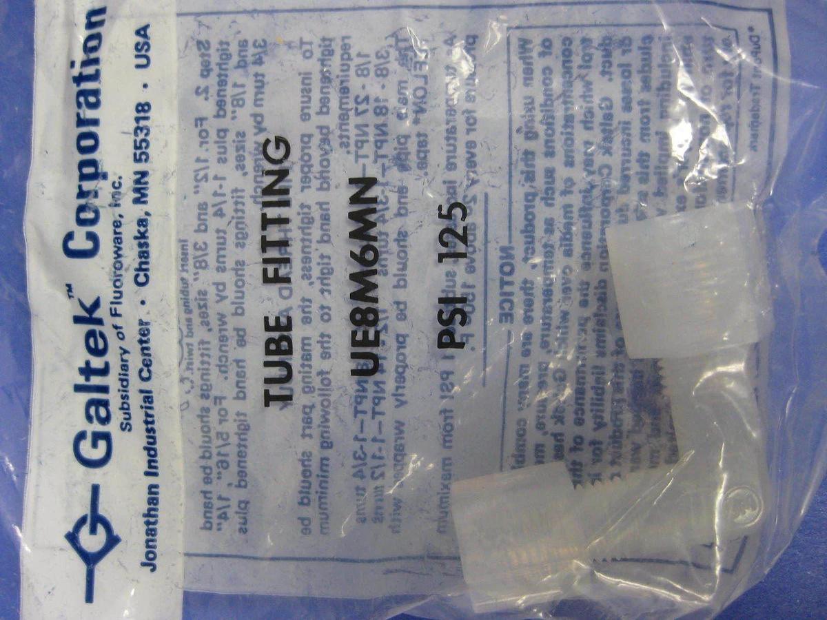 Galtek Entegris UE8M-6MN  PFA Elbow Union Reducer, 8mm x  6mm Tube, Lot of 5 NEW