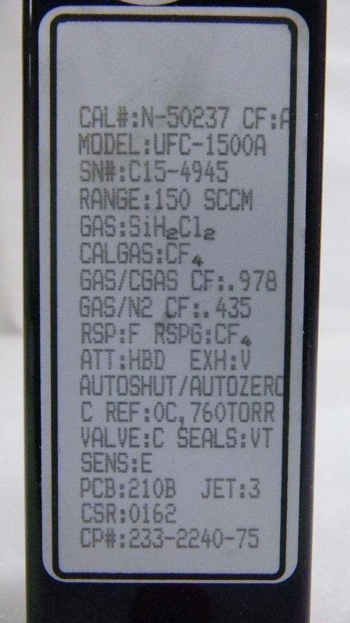 Used Unit UFC-1500A, Mass Flow Controller, Gas- SiH2Cl2, Range- 150 SCCM, 1/4" M I/O