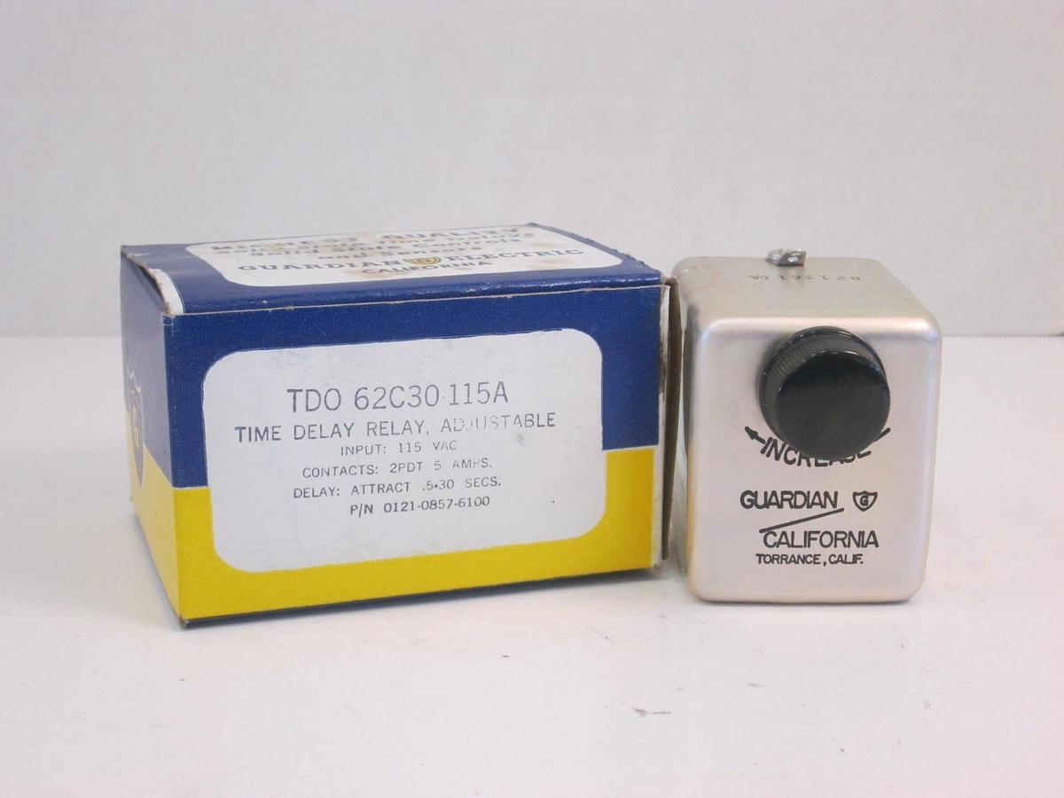 Used Guardian Electric TDO 62C30 Time Delay Relay Adjustable 0121-0857-6100
