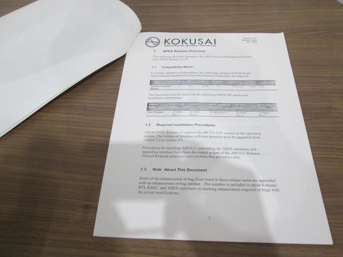 Used Kokusai, 2174005, Apex 11 Software Release Notes, Used