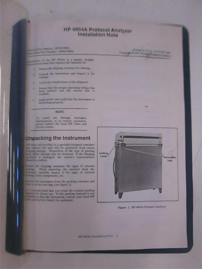 Used HP 4954A Protocol Analyzer Installation Note, Used