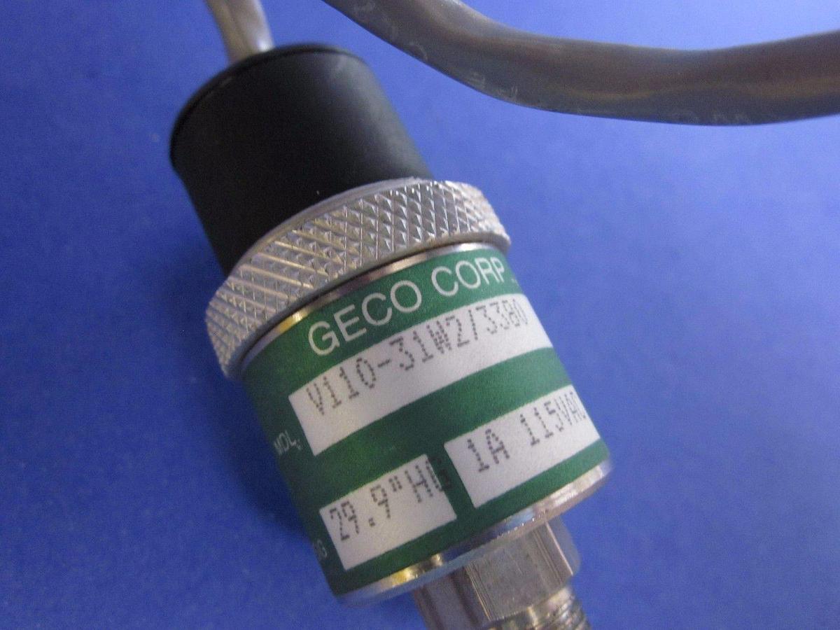 Used GECO Corp.  V110-31W2/3380 Pressure Sensor, 115VAC, 1A, 29.9"HG