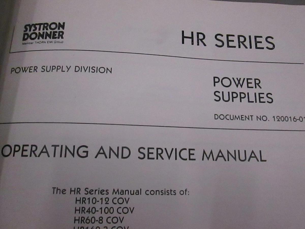 Used Systron Donner HR Series Power Supplies Operating and Service Manual, Used