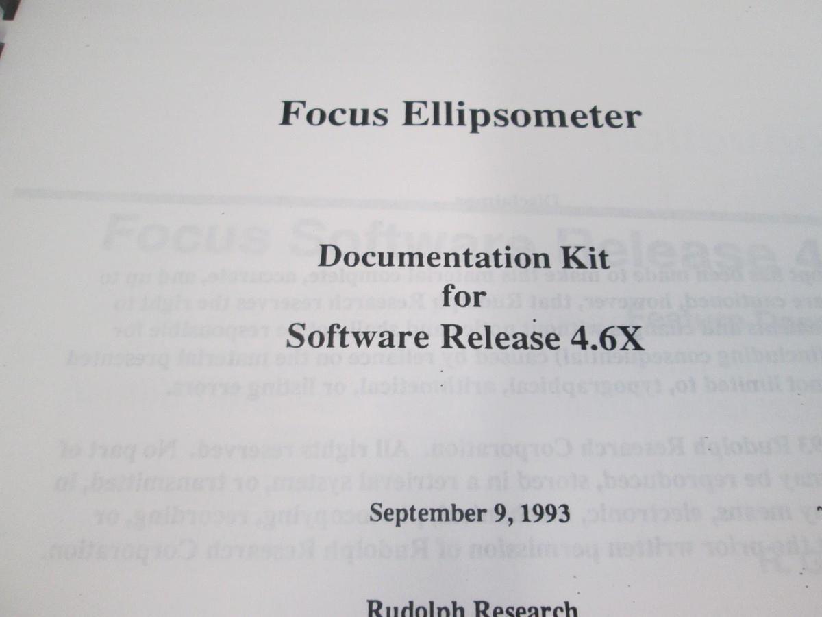 Used Rudolph Research, Ellipsometer, Documentation Kit for 4.6x, A12331, Used