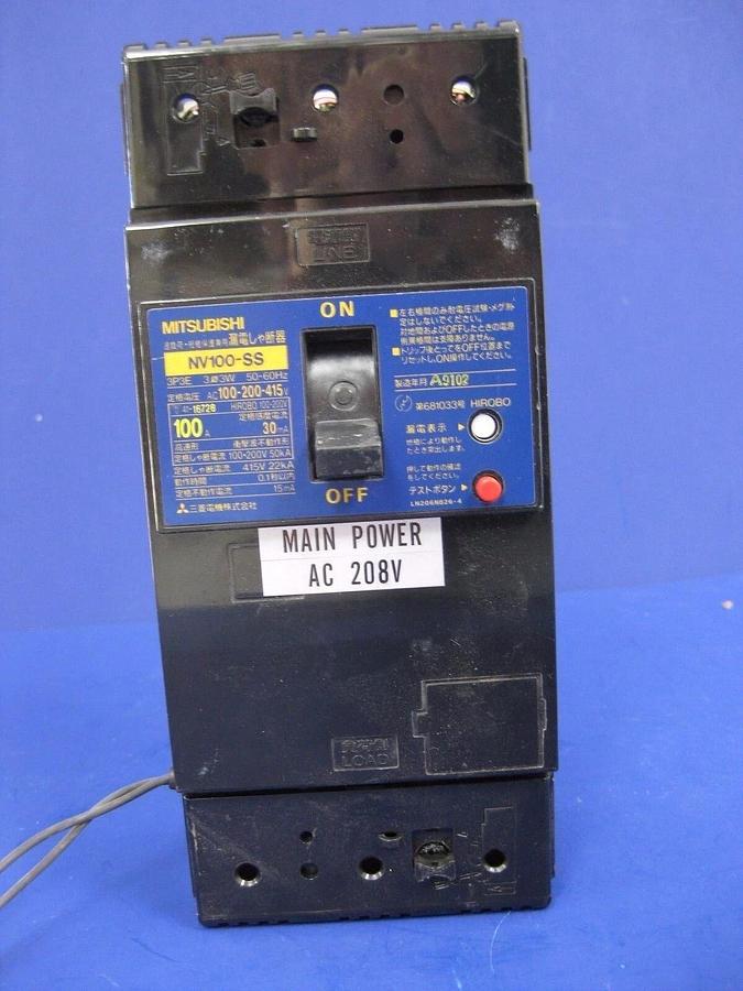 Used Mitsubishi Circuit Breaker NV100-SS 100A, 30mA, 3 Pole, 100-200-415 VAC, Used