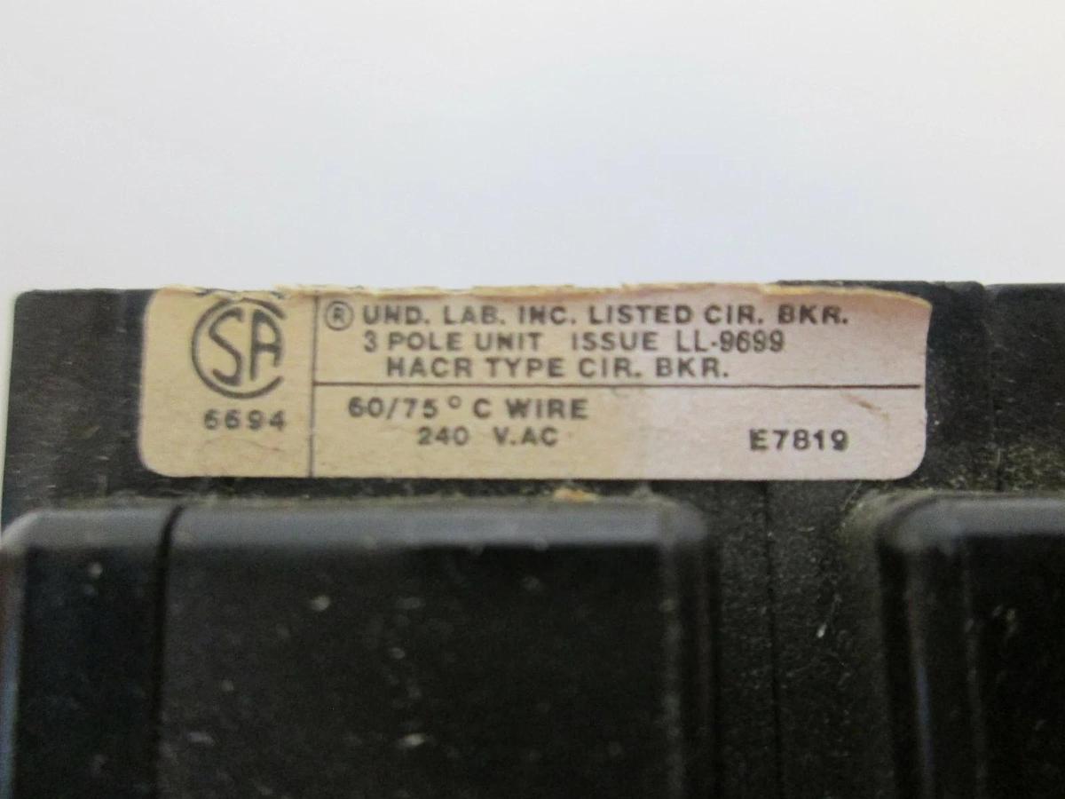 Used Westinghouse Bryant 235P255H01 Circuit Breaker, 3 Pole, 50A