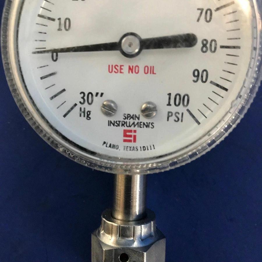 Used Span Pressure Gauge 30-0-100 psi, 1/4" FVCR, Used