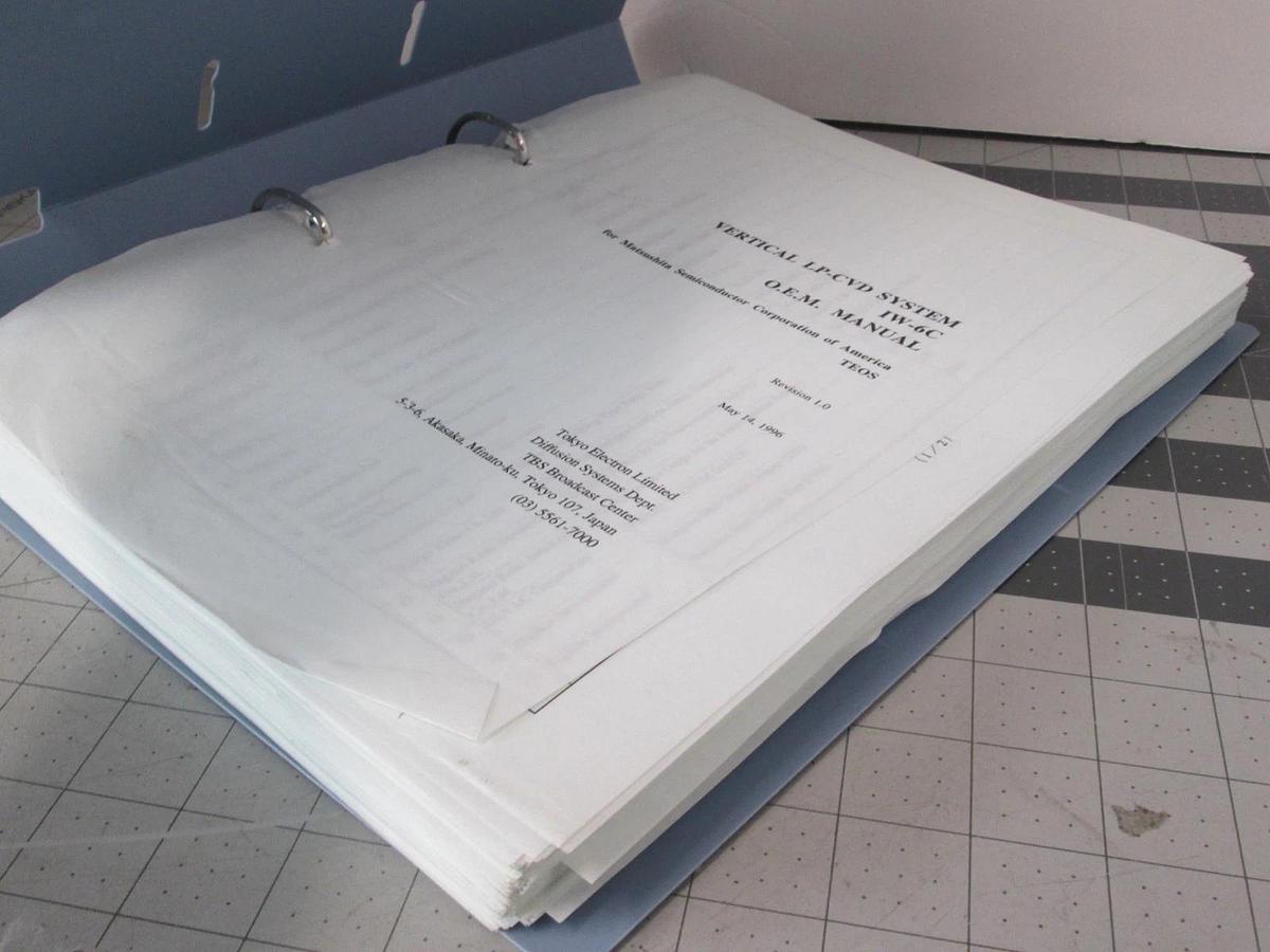 Used TEL Tokyo, IW-6C, O.E.M. Manual, TEOS, Used