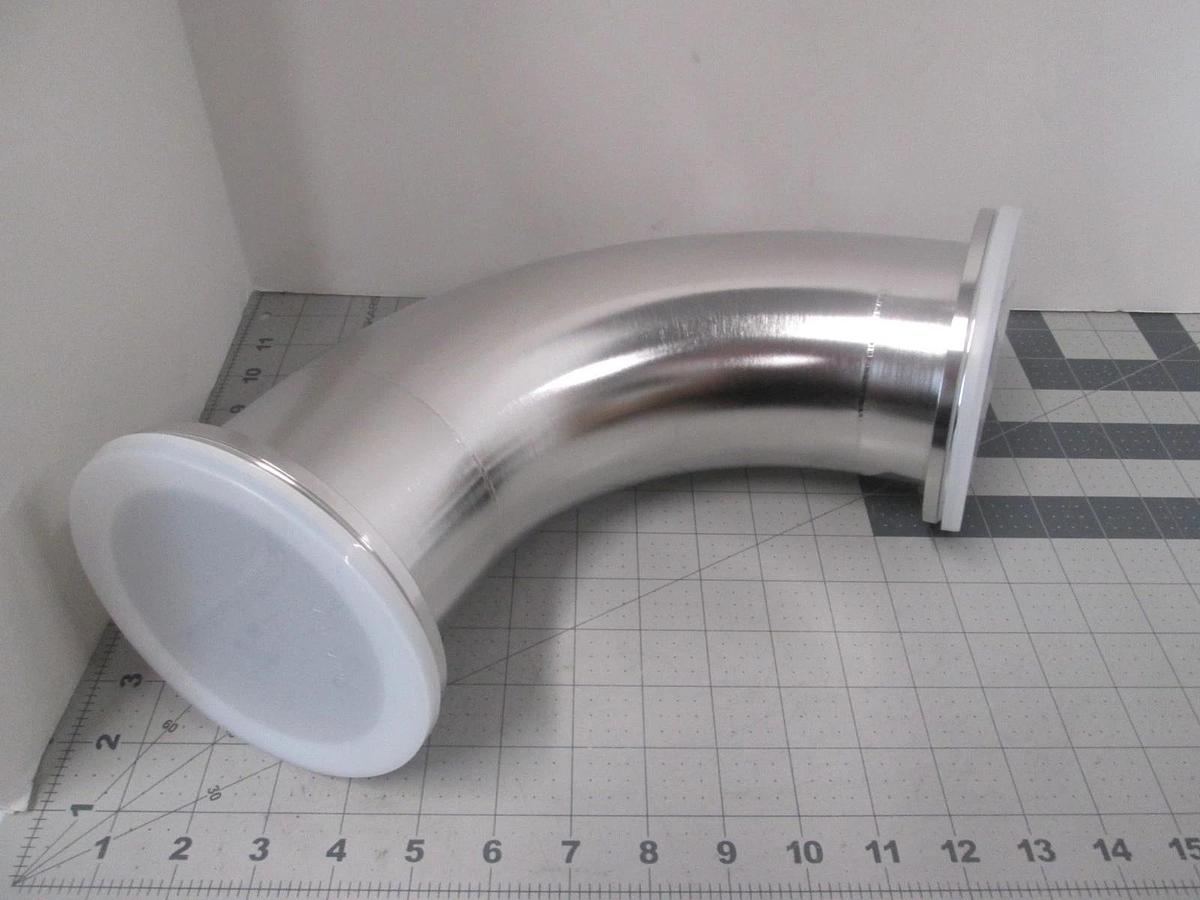 Vacuum Elbow, 4" Foreline, SS, 90 DEG Angle, Approx. 7-1/4", New