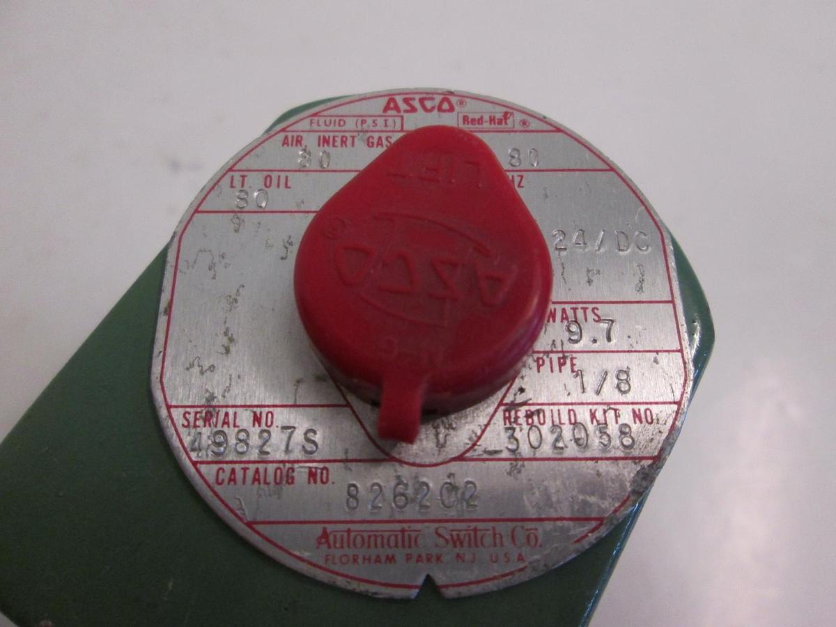 Used Asco 8262C2 Red Hat Solenoid Valve, 1/8", 24 VDC, Used