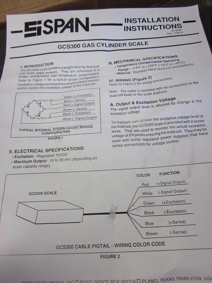 Span GCS-300 Gas Cylinder Scale, 60LBS, Stainless Steel, NIB Semi Gas