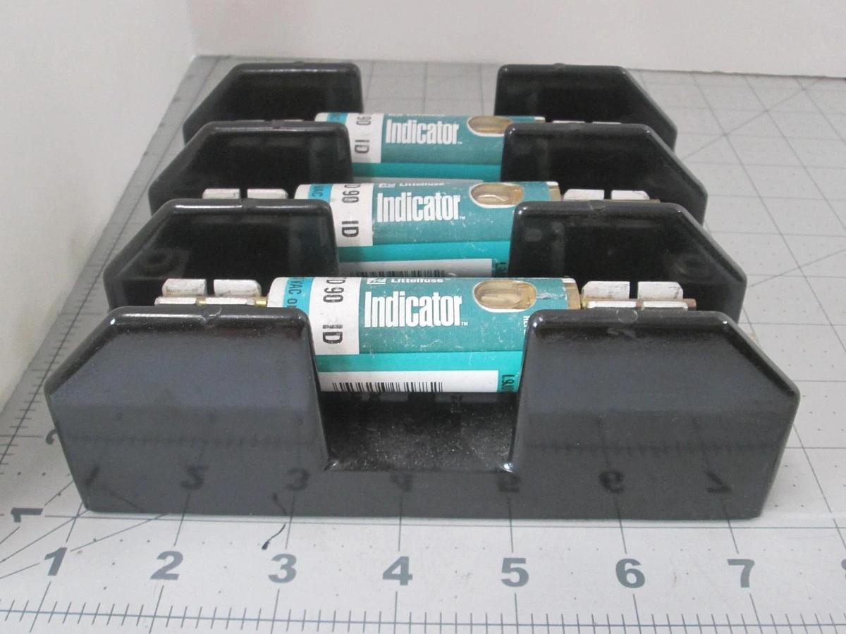Used Bussmann, J60100-3CR Fuseholder w/ 3 Littelfuse JTD 90 ID Fuses, Used