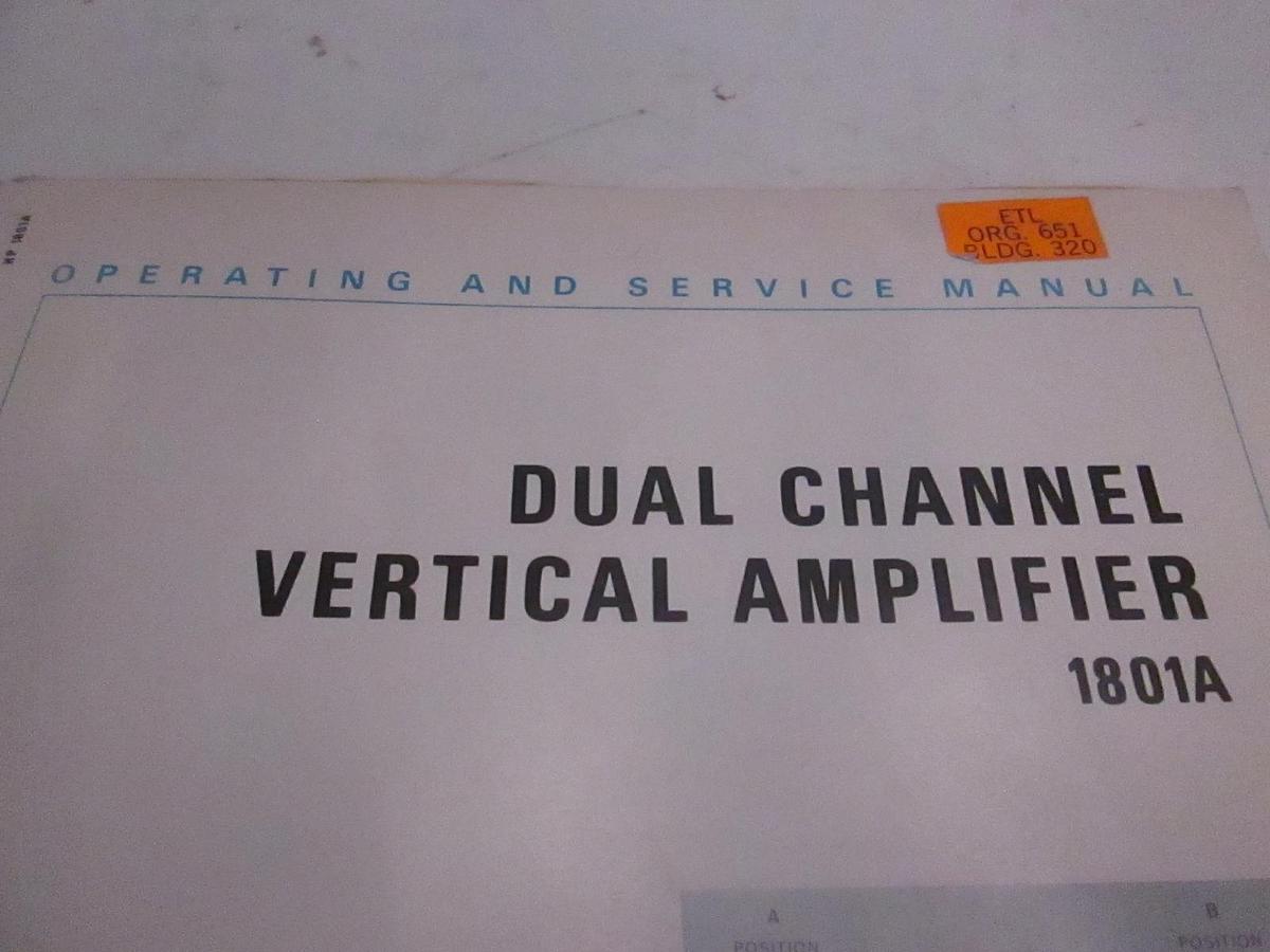 Used HP Dual Channel Vertical Amplifier 1801A Operating and Service Manual, Used