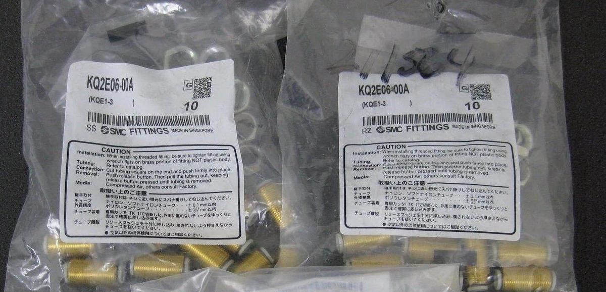SMC KQ2E06-00A Bulkhead Union Brass Fitting, Lot of 20, New