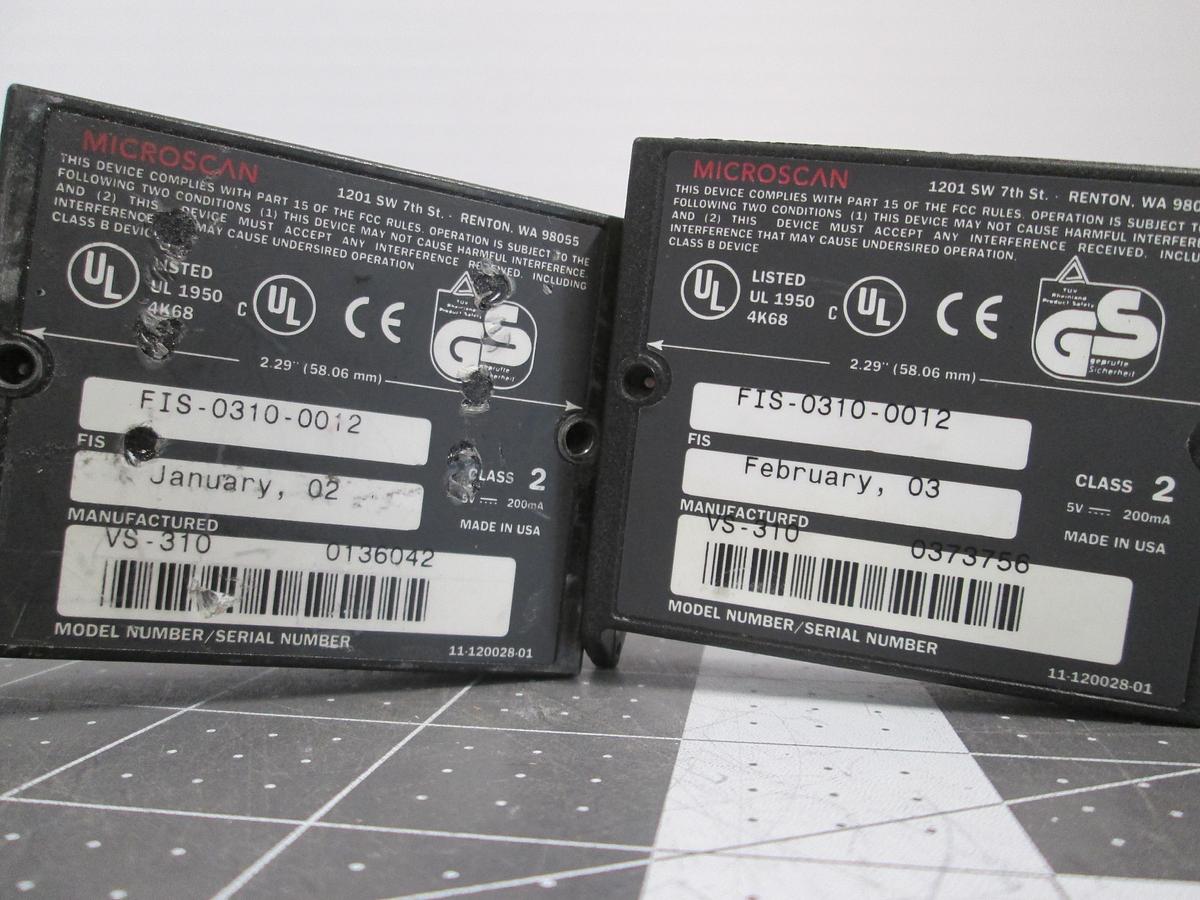 Used Lot of 2 Microscan VS-310 Fixed Mount Barcode Scanner Omron FIS-0310-0012