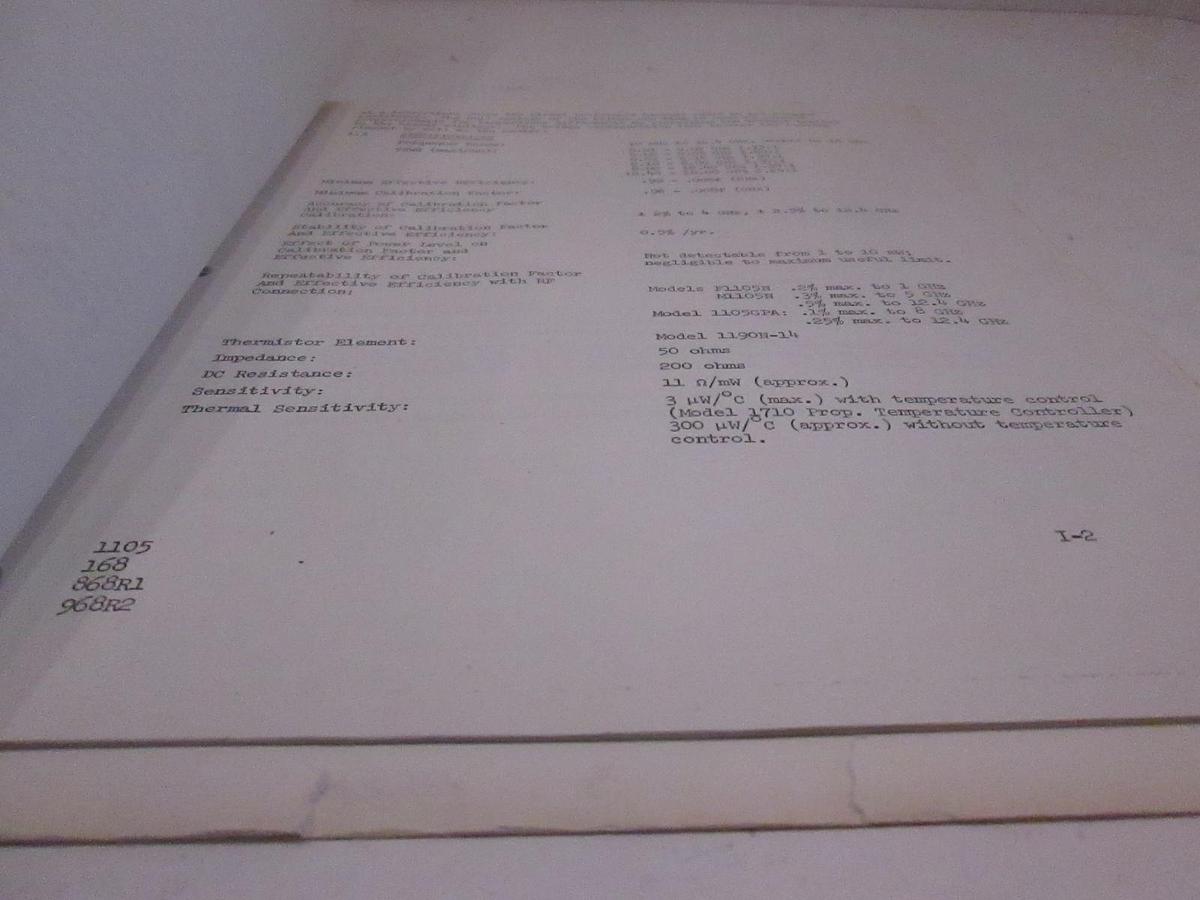 Used Weinschel Model 1105 Temp-Stabilized Coaxial Thermistor Instruction Manual, Used
