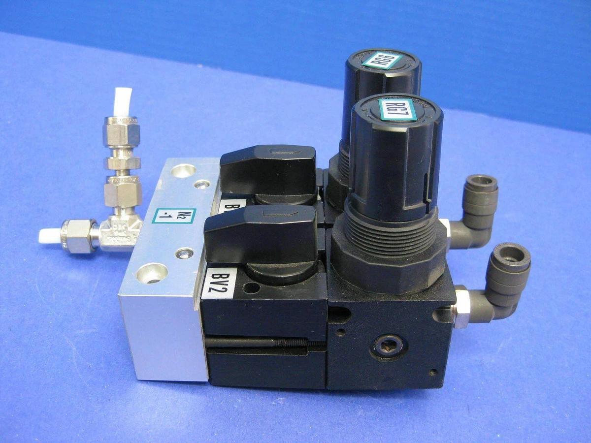 Used TEL Kuroda R45 ZF Double Regulator Assembly, Manifold Mounted, Used