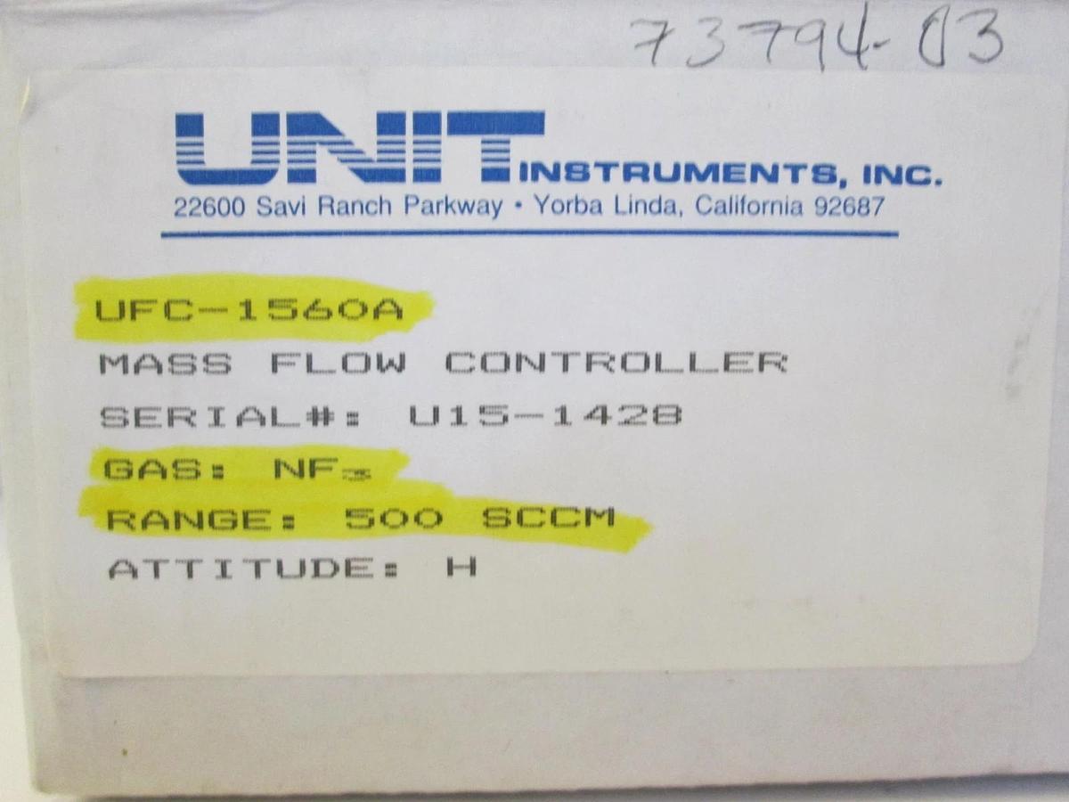 Used Unit UFC-1560A, MFC, Mass Flow Controller, NF3, 500 SCCM, 1/4" VCR, Used