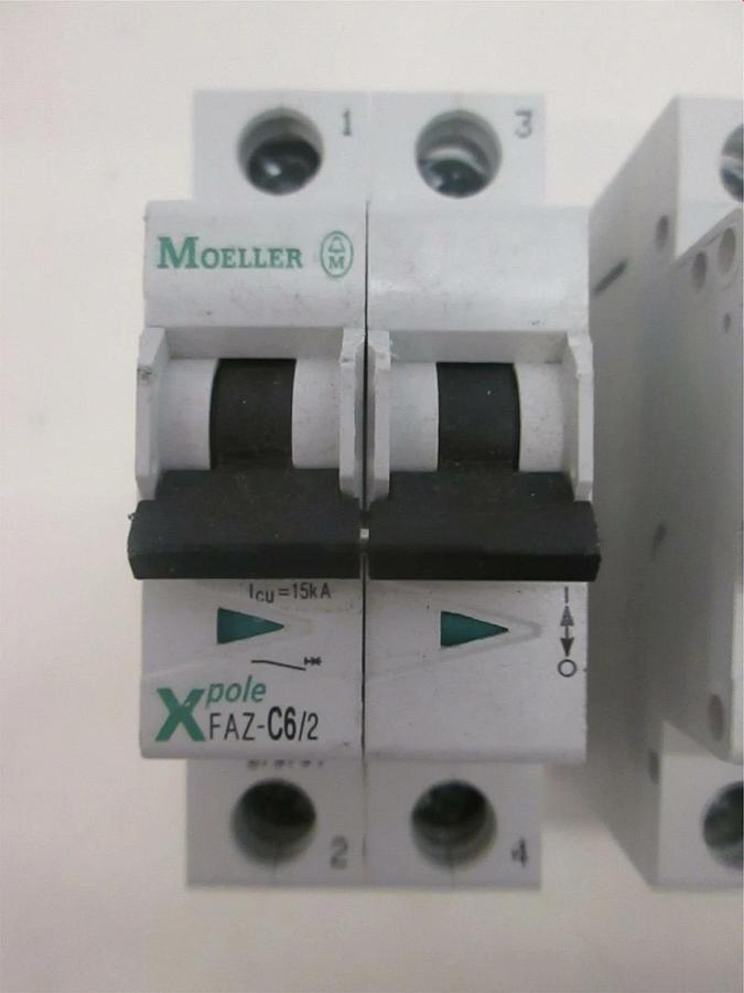 Used Moeller, FAZ-C6/2, 2 Pole Circuit Breaker, Used, Lot of 4