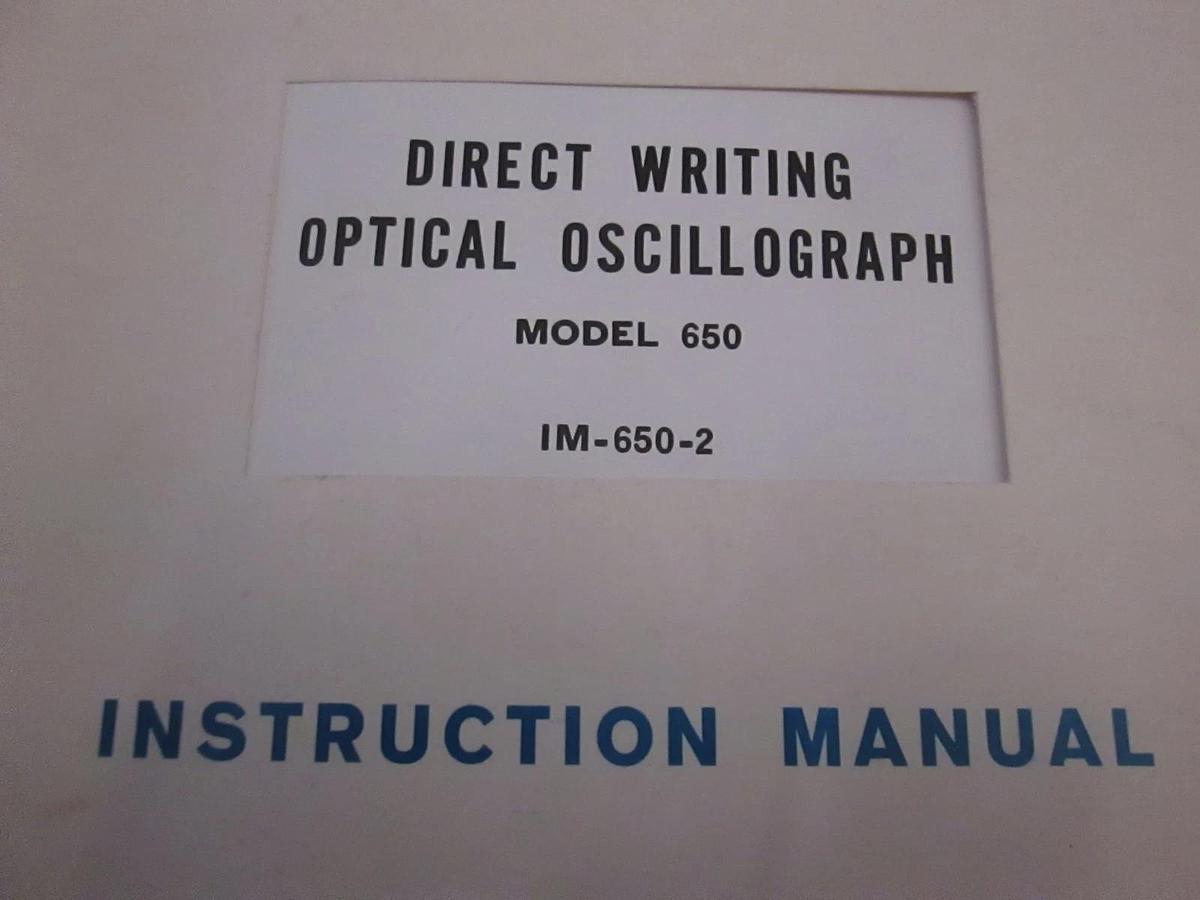 Used HP Model 650 Direct Writing Optical Oscillograph Instruction Manual, Used