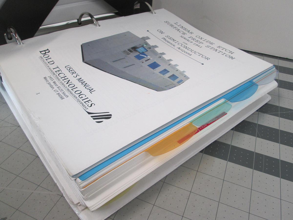 Used Bold Technologies, 1941, Linear Oxide Etch Surface Prep Station, User Manual, Used