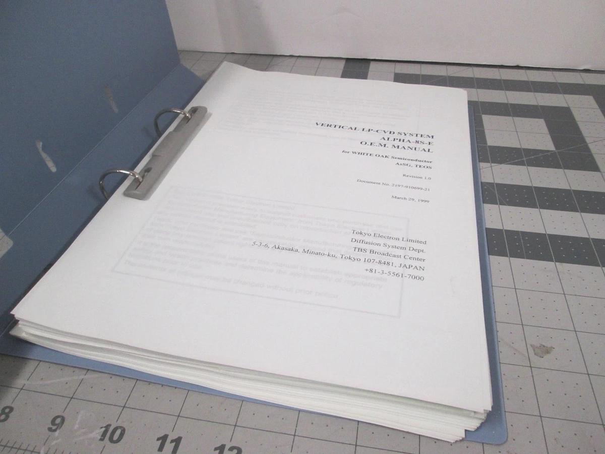 Used TEL Tokyo, ALPHA-8S, O.E.M. Manual, AsSG, TEOS, Used