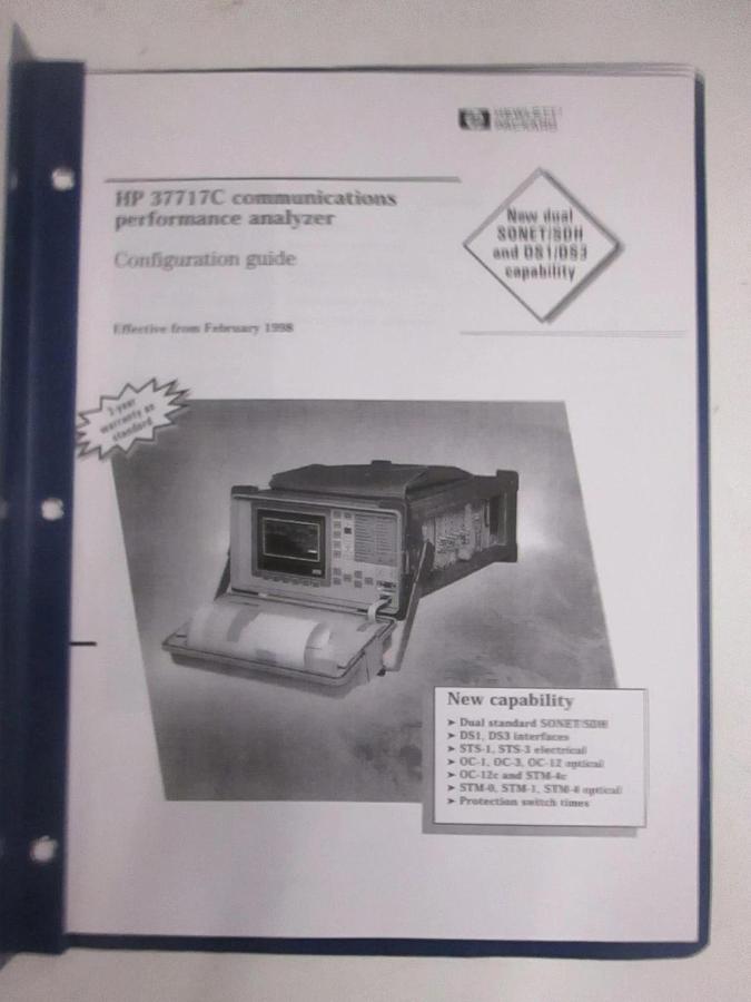 Used HP 37717C Communications Performance Analyzer, Configuration Guide, Used
