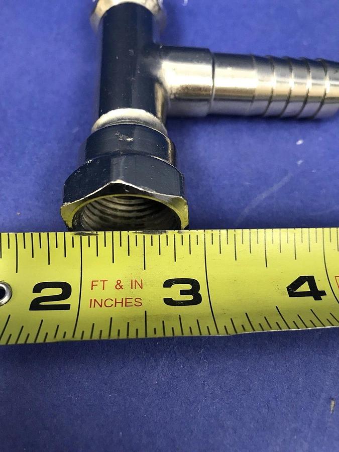 Used Nibco Stainless Steel Tee 3/4"FNPT x 3/4"MNPT x 1/2" Barb, Lot of 6 Used