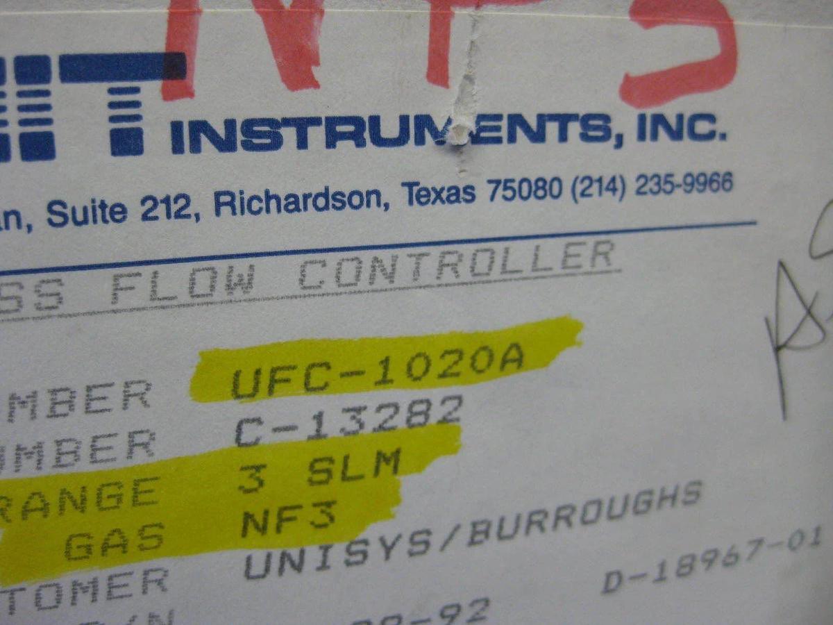 Used Unit UFC-1020A Mass Flow Controller, NF3, 3 SLM, Refurbished