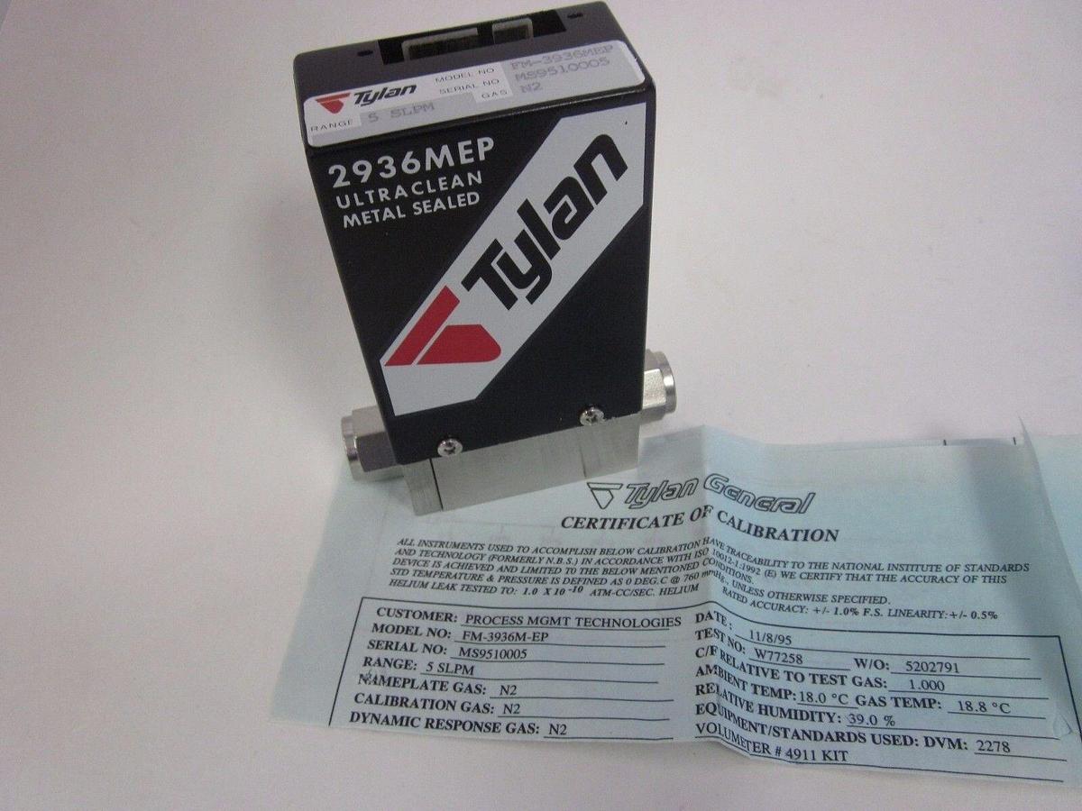 Used Tylan FM-3936MEP MFC, Range- 5SLPM, Gas- N2, 1/4" Male VCR In/Out