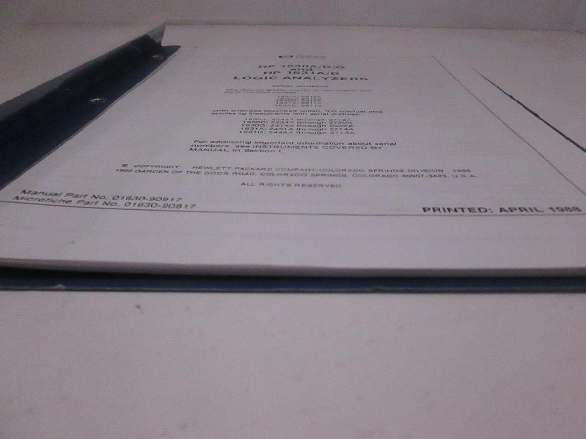 Used HP 1630A/D/G and 1631A/D Logic Analyzers Manual, Used