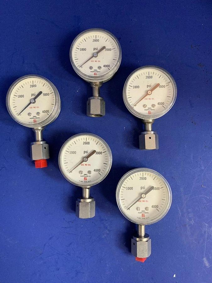 Used Span Pressure Gauge 0-4000 psi, 1/4" FVCR Bottom Mount, LOT of 5, Used
