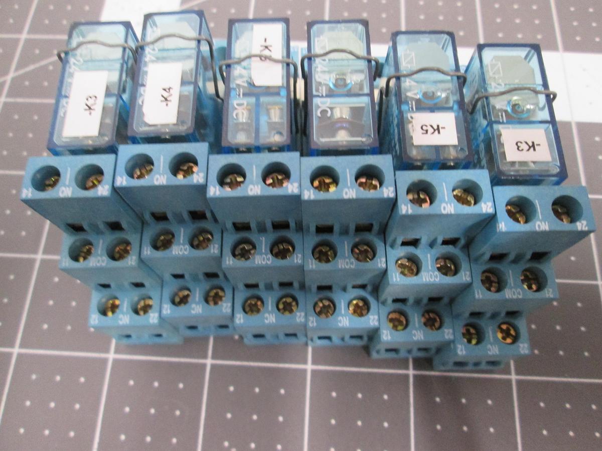 Used Finder Lot of 6 Relay 40.61S 24VDC 16A with 95.75 DIN Rail Socket Bases