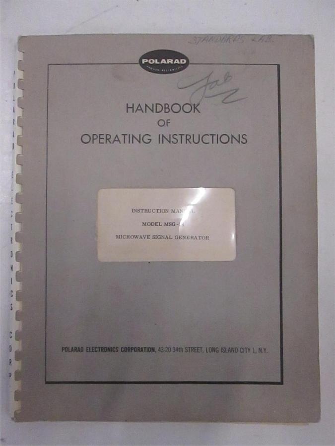Used Polarad Model MSG-34 Microwave Signal Generator Instruction Manual, Used