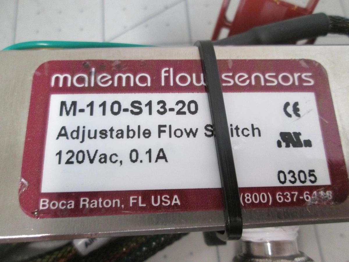 Malema Engineering, M-110-S13-20, Flow Switch, 120VAC, 0.1A, New