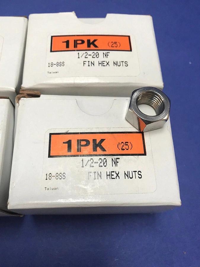 1/2-20 NF Fine Thread Hex Nut, Stainless Steel, Lot of 75