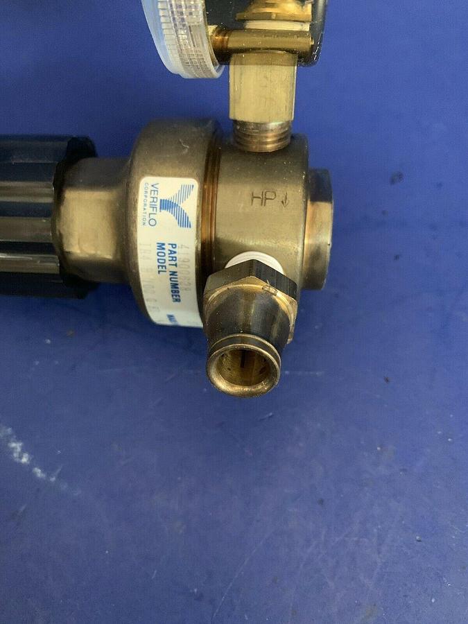 Used Parker Veriflo IR4B-100-G SD Brass Regulator w/ Gauge, 4 Port, Used