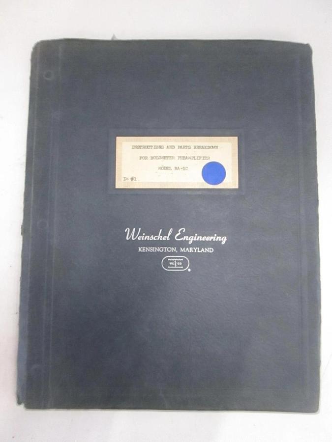 Used Weinschel Bolometer PreAmplifier Model BA-1C Parts Breakdown Instructions, Used