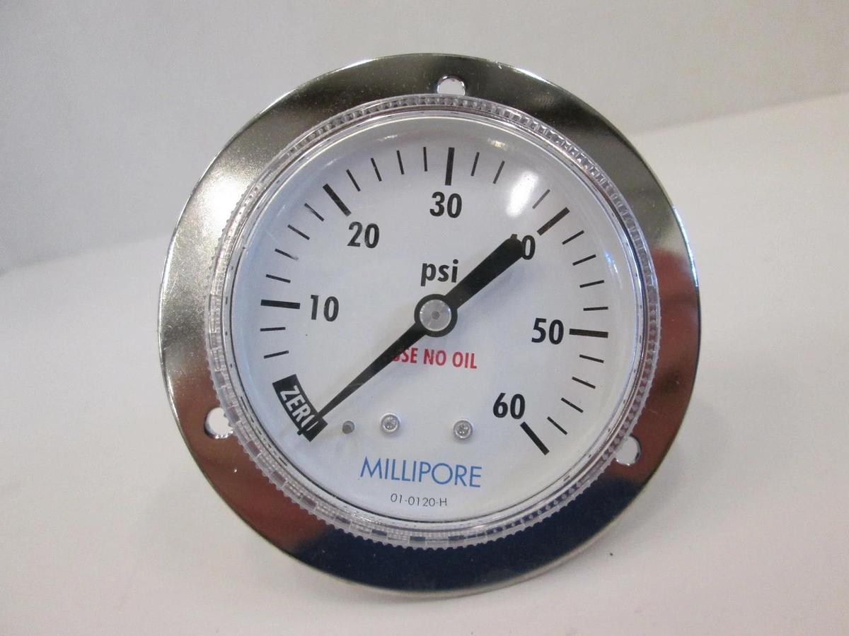 Used Millipore Pressure Gauge 0-60psi, 1/4" FVCR, Used