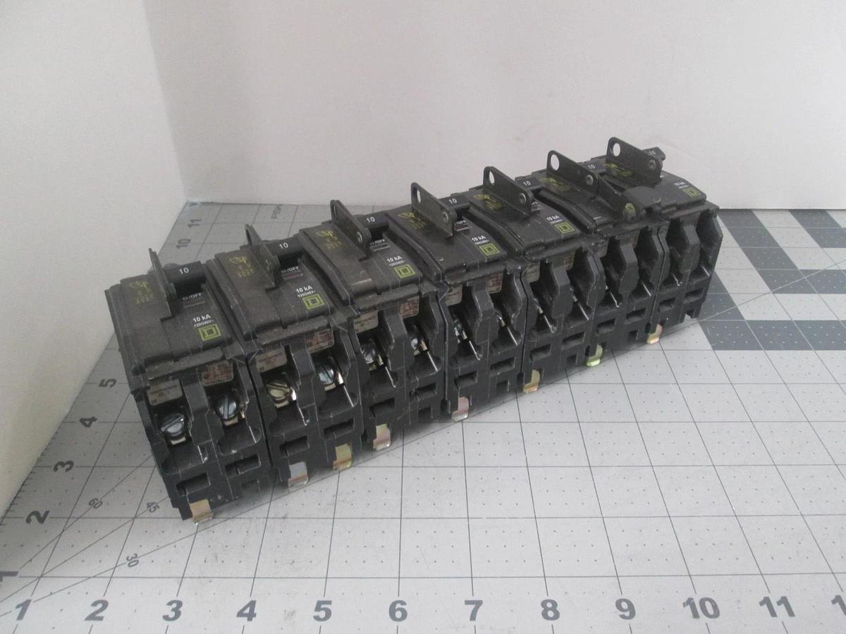 Square D, 2 Pole, Circuit Breaker, 10A, 120/240V, Used, Lot of 7