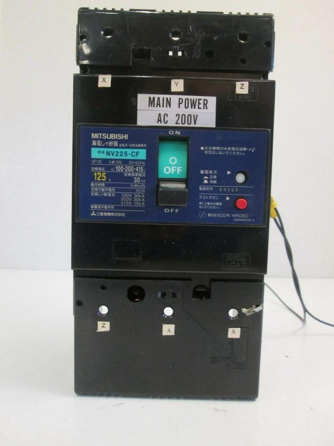 Used Mitsubishi Circuit Breaker NV225-CF, 125A, 30mA, 3 Pole, 100-200-415 VAC, Used