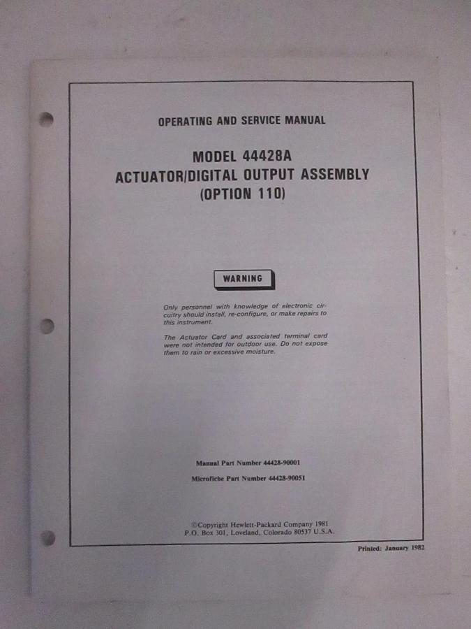 Used HP Model 44428A Actuator/Digital Output Assy Operating and Service Manual, Used