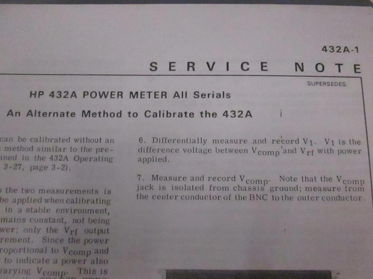 Used HP 432A Power Meter All Serials Service Note, Used