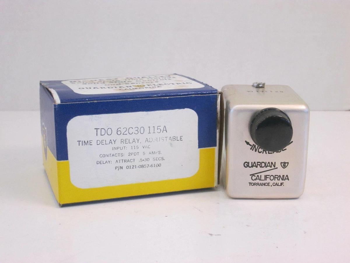 Used Guardian Electric TDO 62C30 Time Delay Relay Adjustable 0121-0857-6100