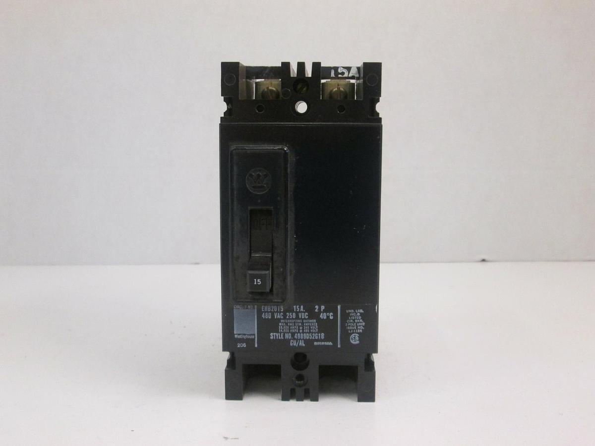 Used Westinghouse EHB2015 Circuit Breaker, 480 VAC 15A, 2 Pole