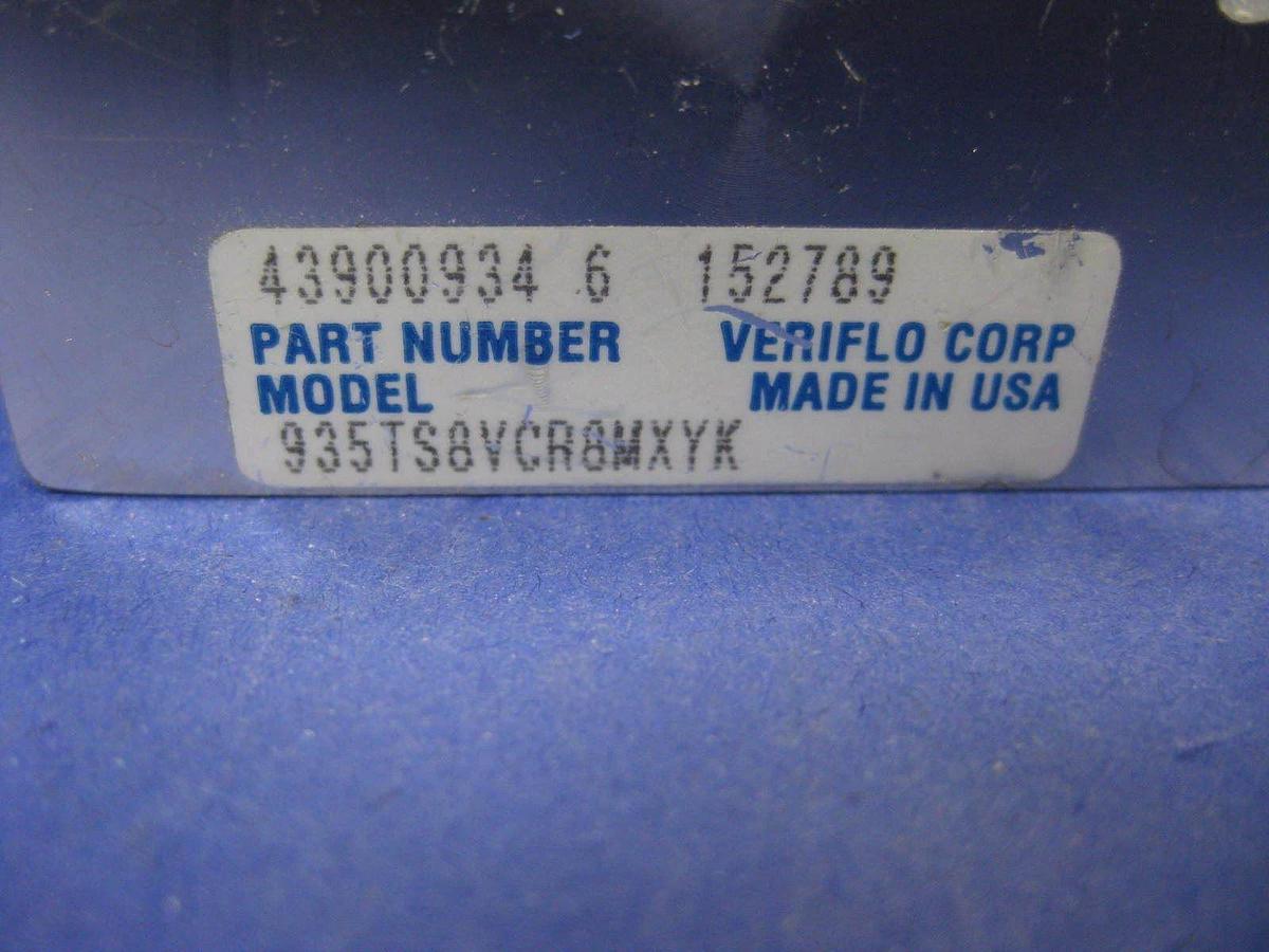Used Veriflo 935TS8VCR8MXYK UHP High Flow Valve, 1/2" MVCR x 1/2" Tube, Used