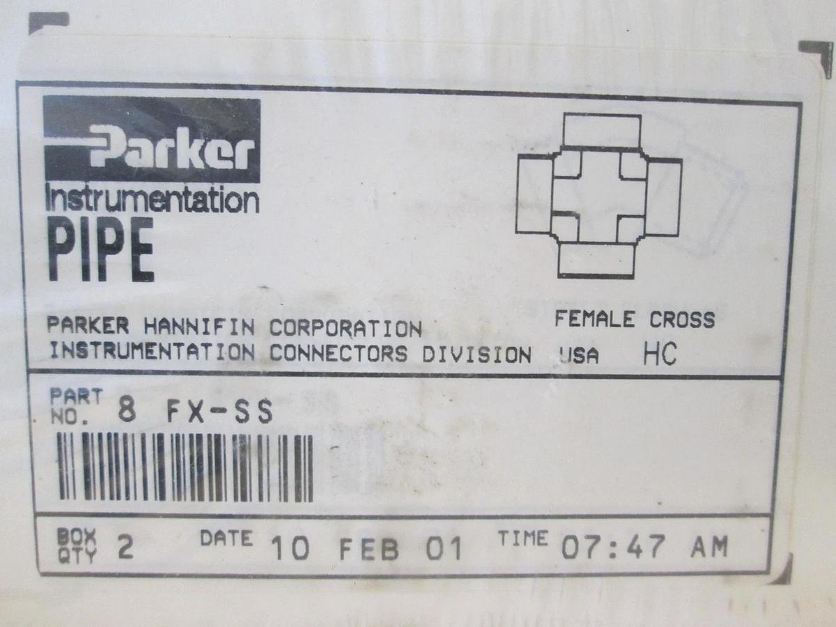 Parker, 8 FX-SS, Female Cross Fitting Box of 2, New, Original Packaging