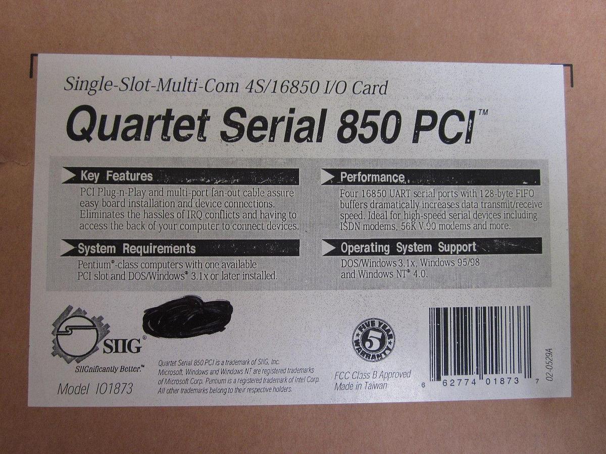 Used Quartet Serial 850 PCI, SIIG, MODEL L01873