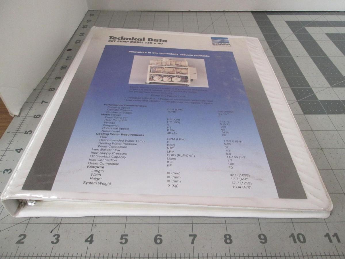 Used Ebara, Model 150x40 Technical Data for Dry Pump, Used